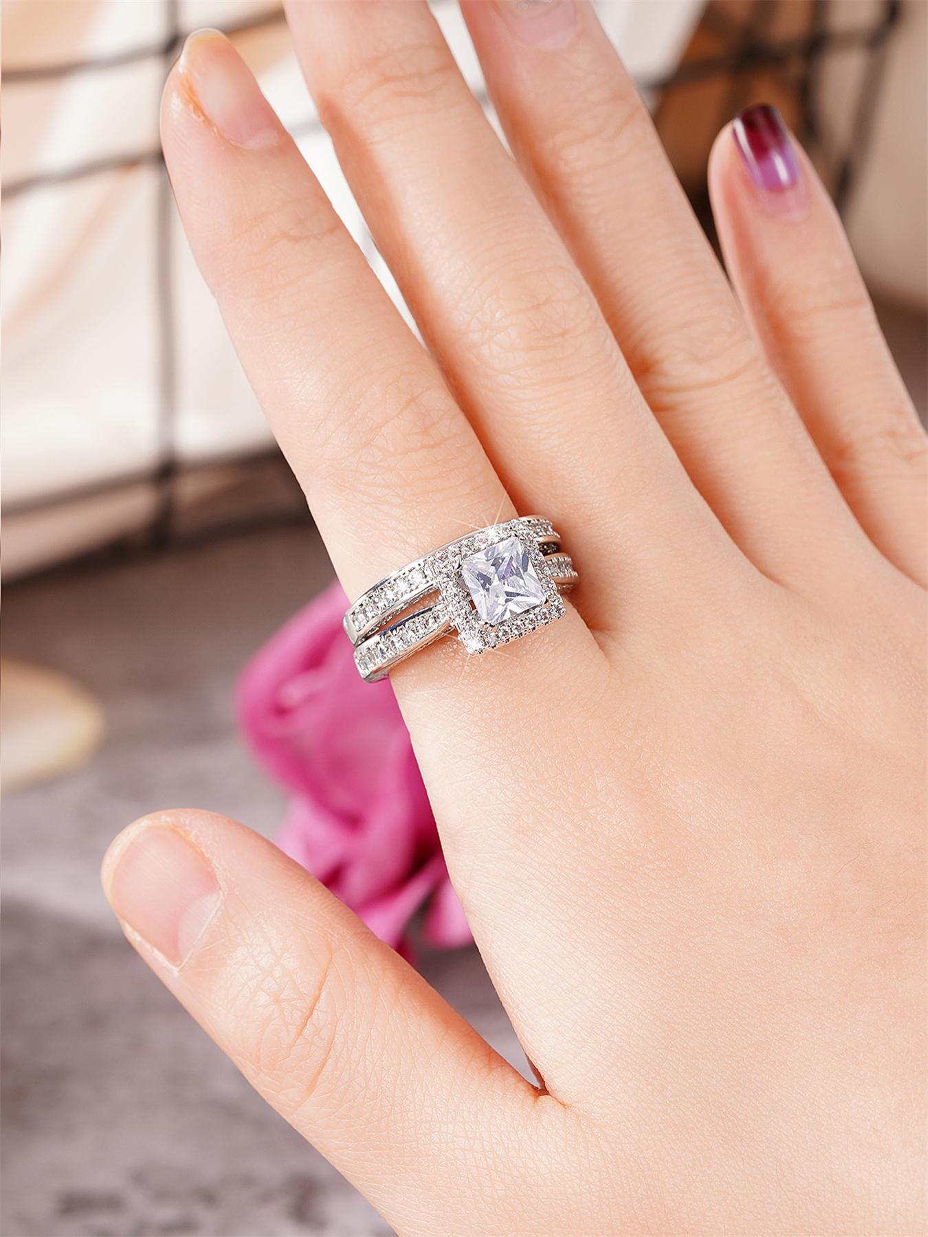 Elegant Rhinestone Decor Rings As Gift for Girlfriend, 2pcs/set Fashion Cluster Ring Bridal Engagement Ring for Wedding Party & Engagement Decor, Iced out Jewelry for Her, Statement Rings, Beautiful Rings