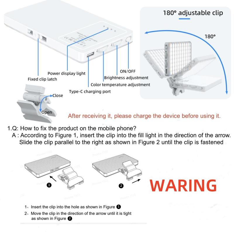 Portable Phone Selfie Light Clip, Knob Adjustable Phone Fill Light With Front Clip, 3 Light Modes Portable Selfie Light For Live Streaming Vlog, Cell Phone Light