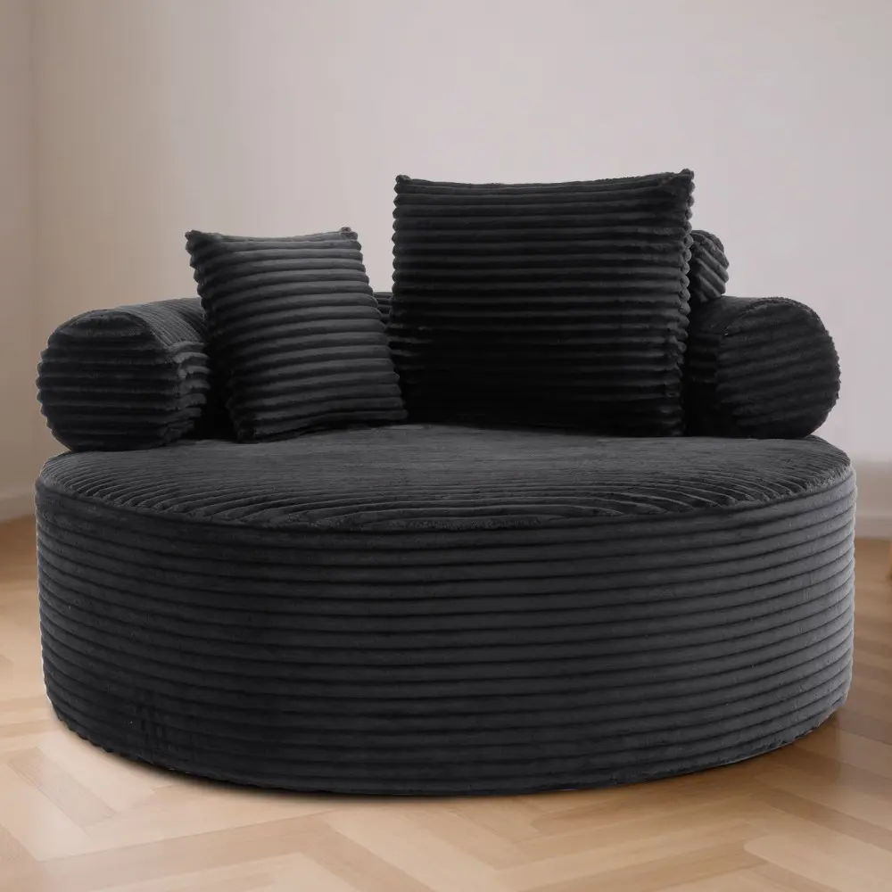 Littleox Round Compact Circular Sectional Sofa Bed - Memory Foam, Anti-Slip Base, Multiple Seats, Cloud Couch, 3 Cushions, Black, Three Cushions