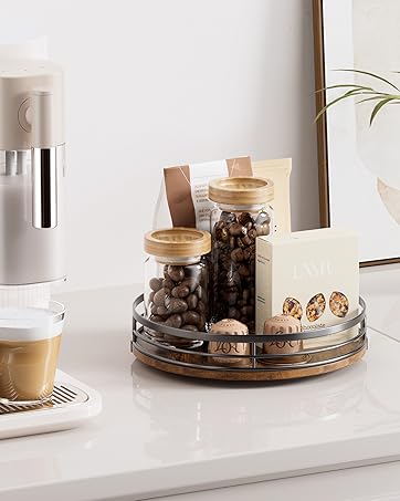 9.1'' Wood Lazy Susan Turntable Organizer for Cabinet, 2 Tier Lazy Susan Spice Rack Organizer for Kitchen, Table Top, Countertop, Pantry, Medicine Organizer