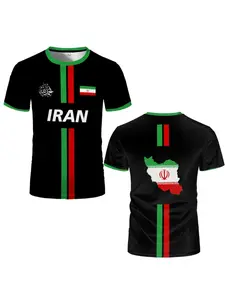 Iran New Football T-Shirt, Men's Sports T-Shirt with Iran Flag, Casual Sports Tops, Casual Print Design, Short Sleeve, Fitted, All Seasons, Sports Tees
