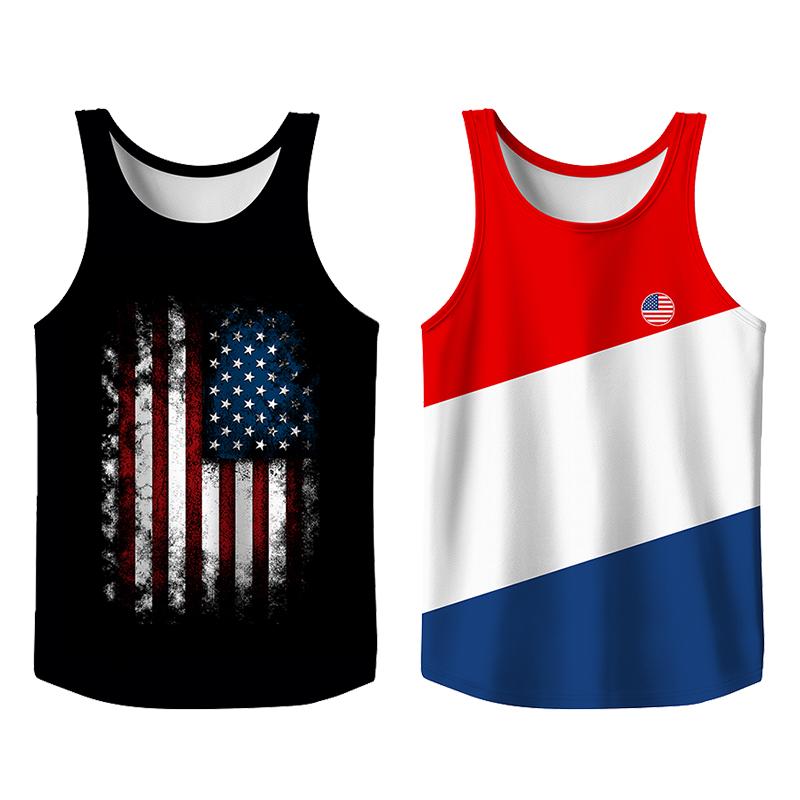 Stylish 2 Pack USA Flag Print Tank Top, Summer Men Clothes Slim Fit Apparel, Trendy T-shirts Big and Tall Gym Workout Running Tee, Comfy Casual Sleeveless