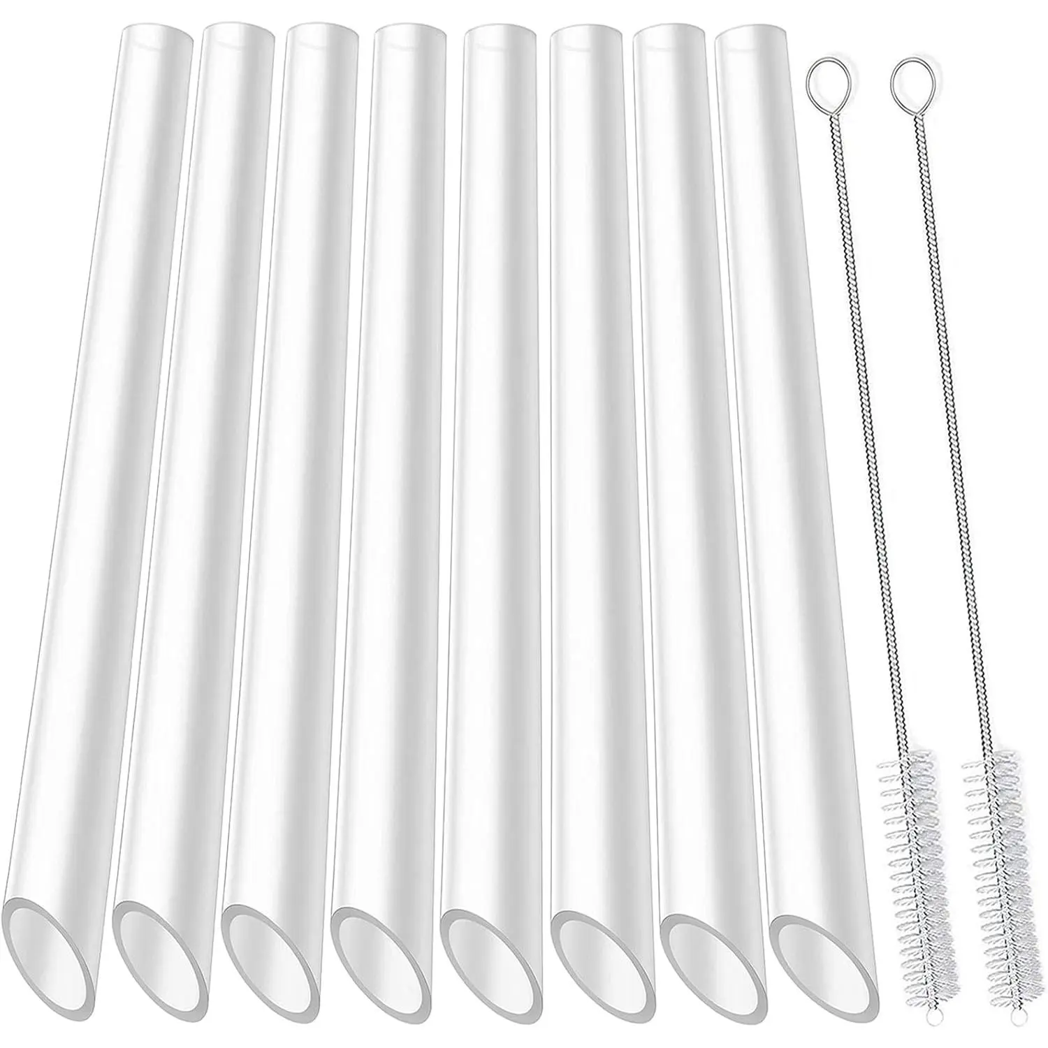 Clear Boba Straws, 13 mm x 10.5 in,  Hard Plastic Smoothie Straws for Bubble , Popping , Pack of 8 with 2 Cleaning Brush