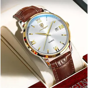 6mm Ultra-Slim Men's Watch, 50M Waterproof, Luminous Calendar, Genuine Leather Strap, Large 42mm Round Dial