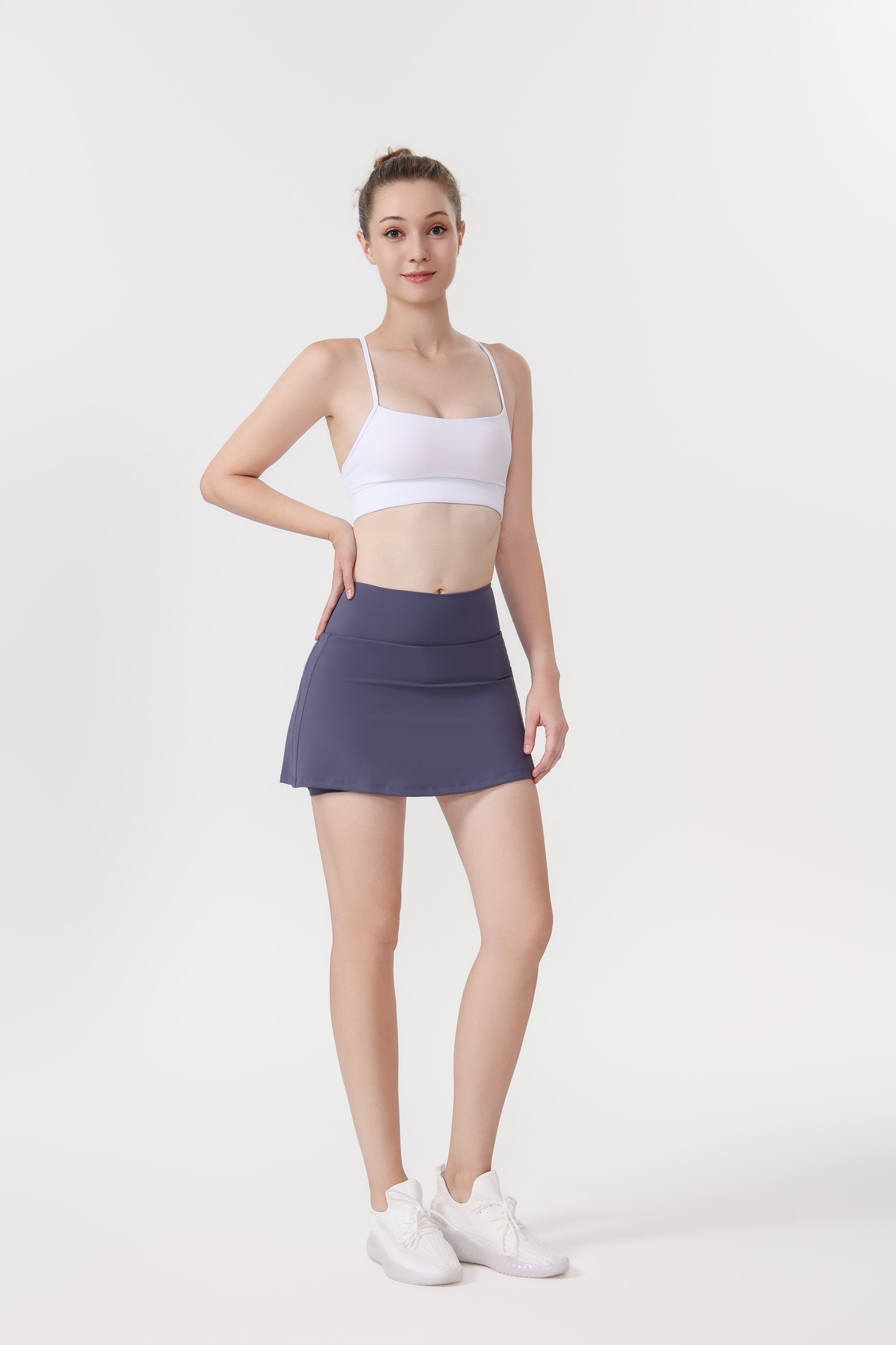 LULU Women's Solid-Color High-Waisted Yoga Skirt, Casual Slim-Fit Yoga Skirt, Spring/Summer Workout Wear, Includes Anti-Slip Underpants