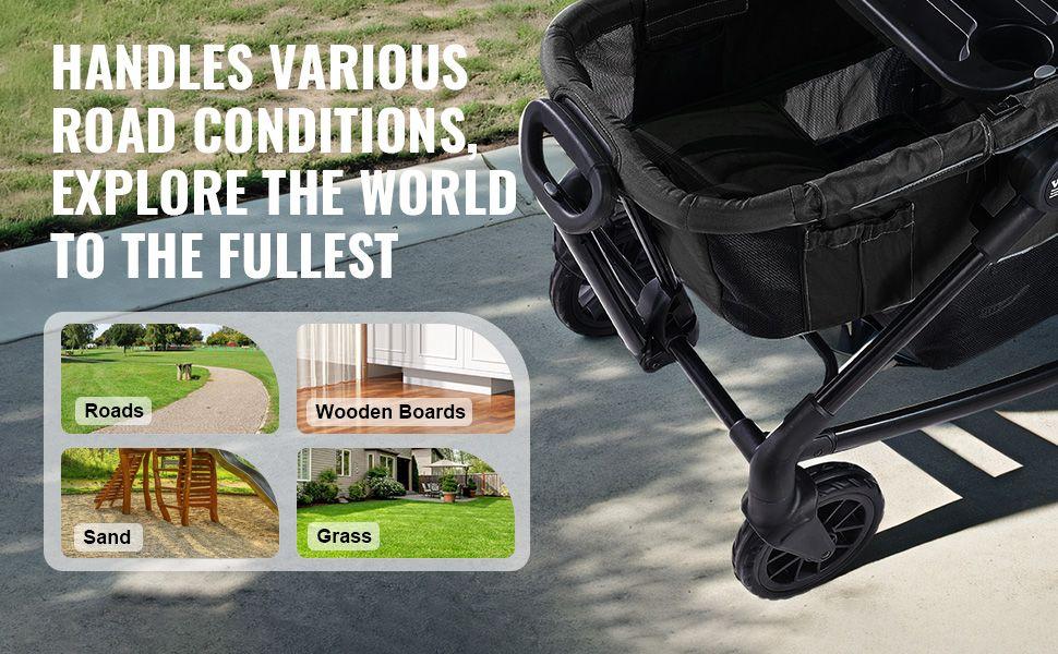 VEVOR All-Terrain Stroller Wagon, 2 Seats Foldable Expedition 2-in-1 Collapsible Wagon Stroller, Includes Canopy, Parent Organizer, Snack Tray & Cup Holders, 55lbs for Single Seat, Black VEVOR All-Terrain Stroller Wagon, 2 Seats Foldable Expedition 2-in-1 Collapsible Wagon Stroller, Includes Canopy, Parent Organizer, Snack Tray & Cup Holders, 55lbs for Single Seat, Black
