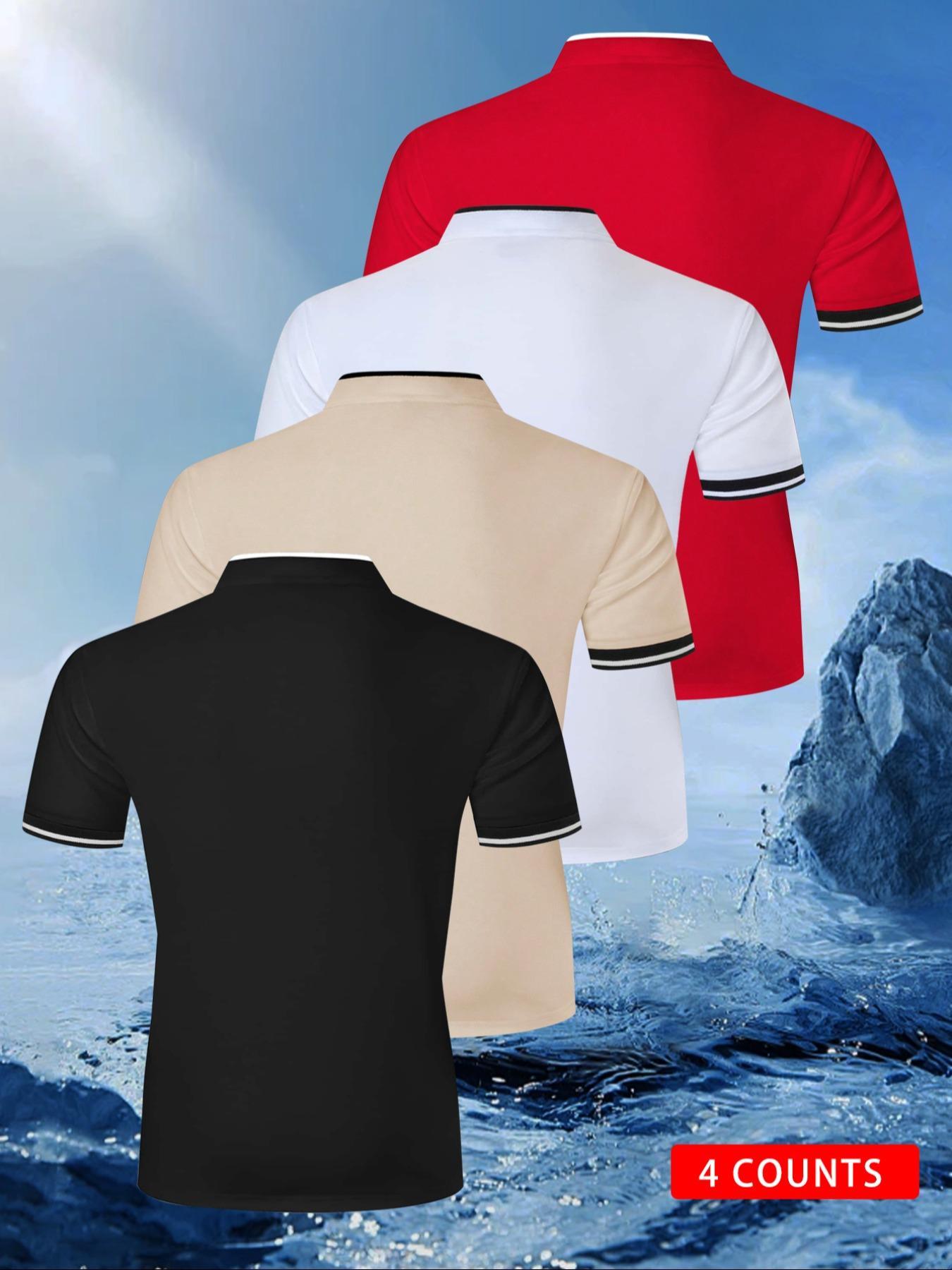 Men's Patchwork Geometric Print Polo Shirt, Golf Shirt, Fitted Casual Collared, Regular Fit Casual Short Sleeve Top for Summer, Men's Clothes for Daily Wear