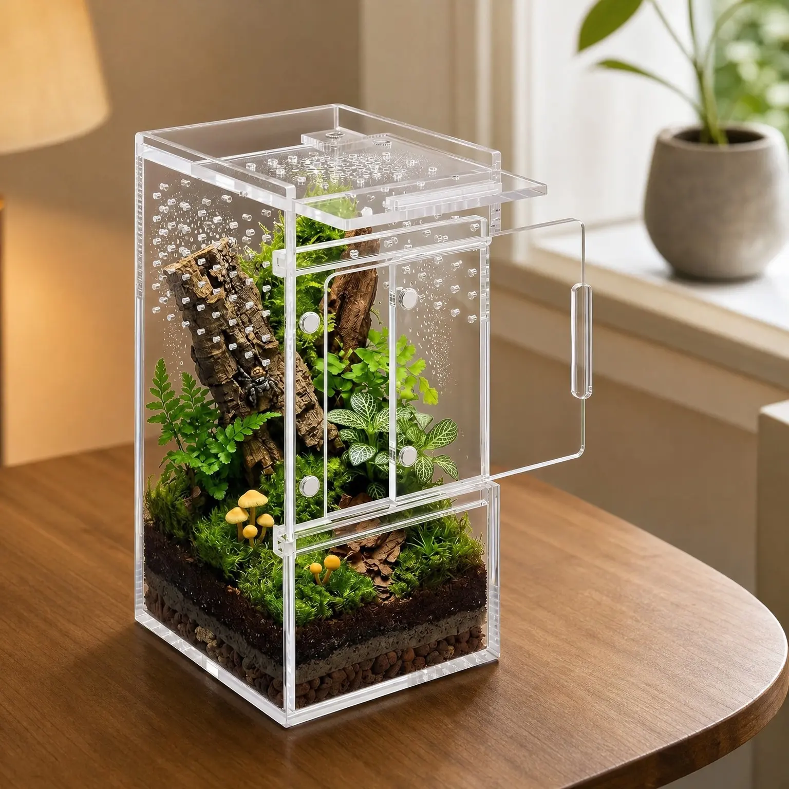 Pre-Assembled Jumping Spider Enclosure 3"x3"x6" Front Above Opening Acrylic Terrarium Habitat for Praying Mantis, Arboreal Tarantula & InsectsGift