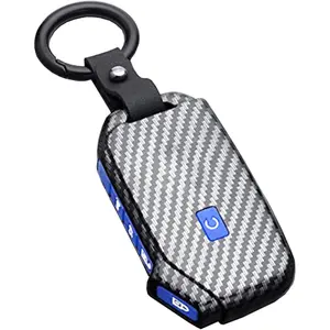 Key Fob Cover Case for Kia Ceed Cerato Forte NIRO Seltos Sorento Soul Sportage Telluride K5 5 Buttons Keyless Entry Remote Case Holder ABS Carbon Fiber Pattern (5 Buttons, Blue)