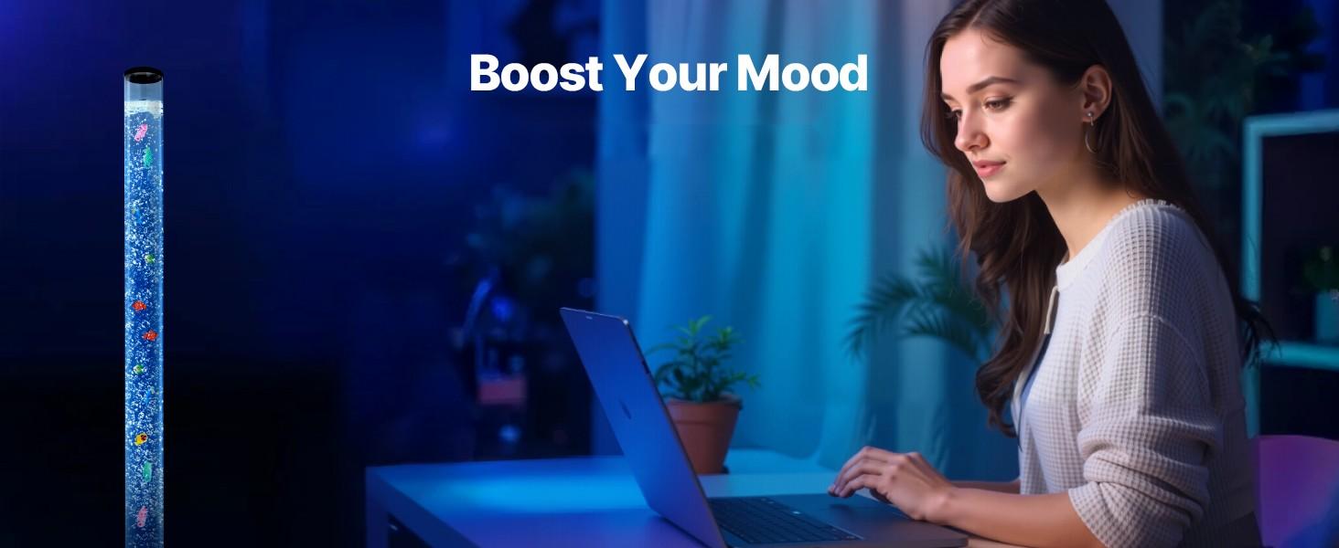 Bubble Tube Lamp 16 Color LED Sensory Aquarium Light, 5 Ft Length, Water Resistant Mood Night Light For Relaxation And Stress Relief, Calming Therapy, Visual Stimulation, Home Decor And Classroom Use