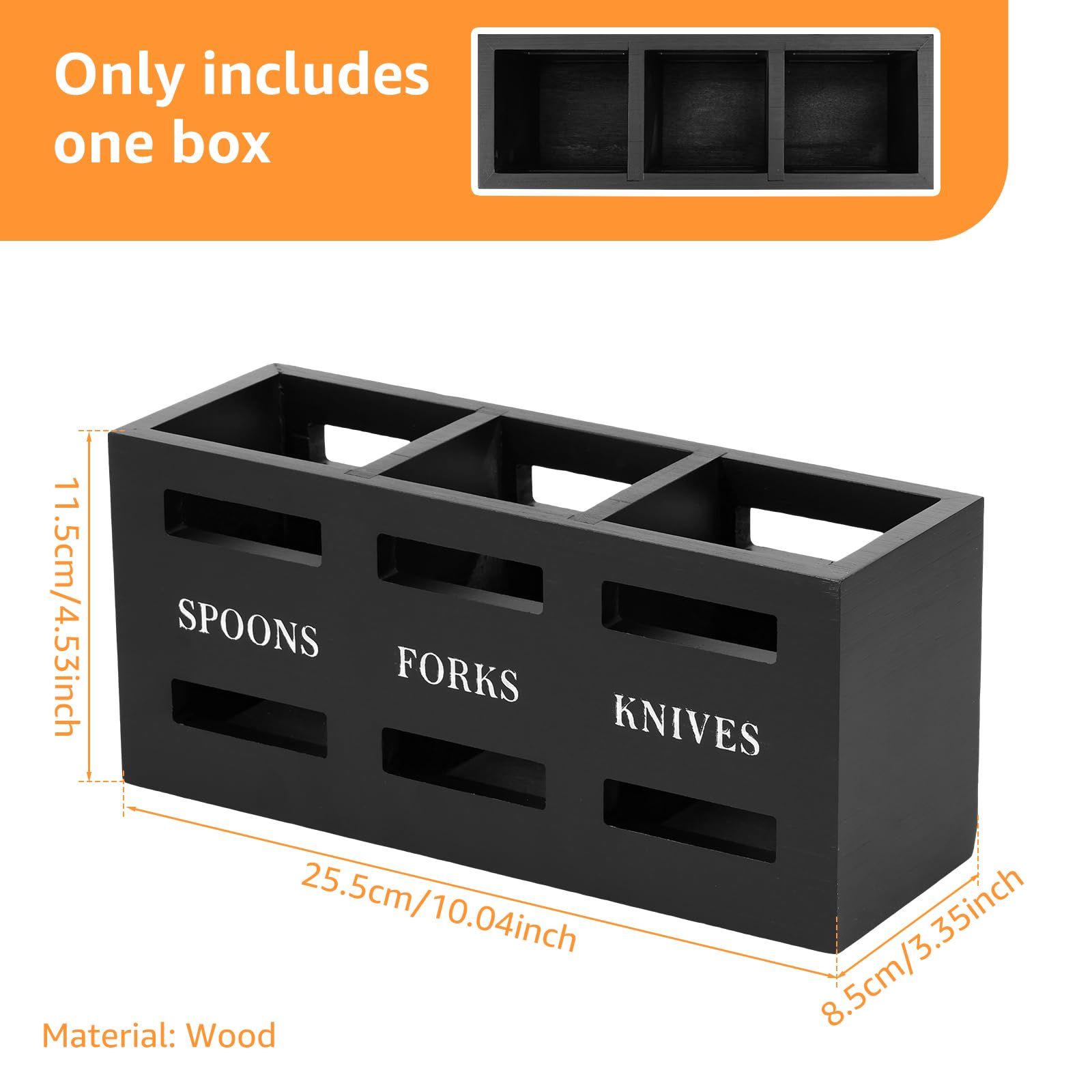 Letter Pattern Cutlery Holder, 1-Count 3-Grid Cutlery Storage Box, Large-Capacity Cutlery Organizer, Multifunctional Kitchen Tableware Holder for Forks, Spoons and Knives, Kitchenware, Container, Home
