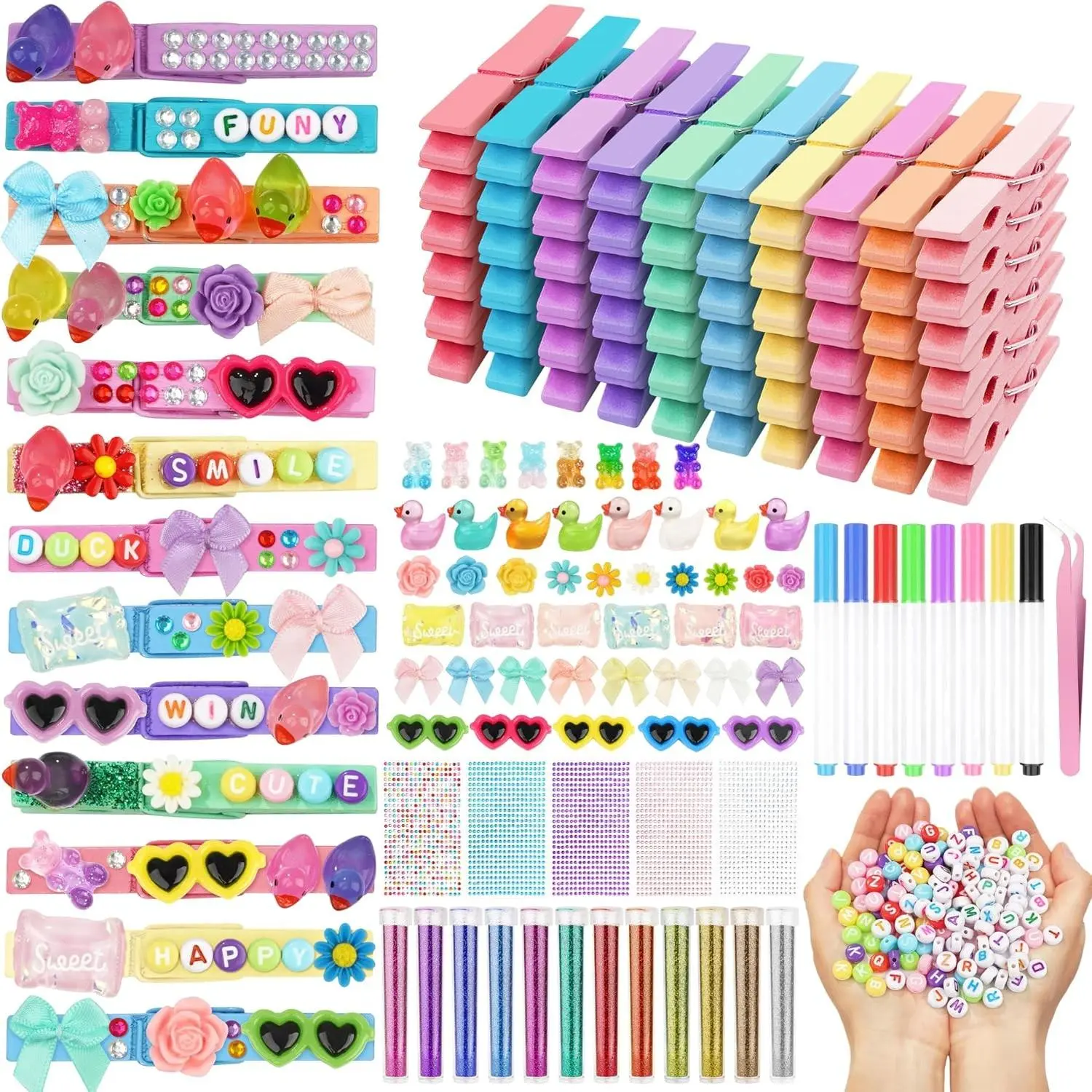 100 Set DIY Wooden Cheer Pins Kit, Spirit Clips for Backpack | 336 Cheer Pin Decorations, Bulk Cheer Gift for Team with Resin Animal, Bow, Eyeglass, Flower Sticker(Gift)