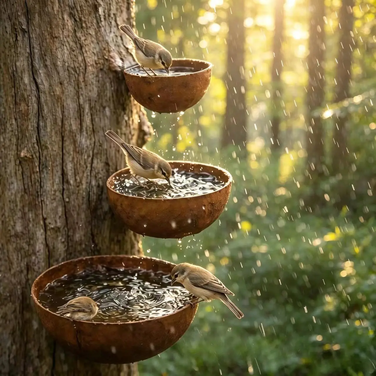 3 outdoor rainwater collectors, bird feeder with hanging insect drinking cup, bird bath garden, courtyard decoration garden, and one rainwater collector with creative use, Bird Feeders for Outdoors