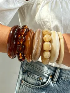 7 Pcs Women Resin Beaded Bracelet Set, Boho Style Cuff Bracelets, Elegant Vintage Melanin Color, Perfect for Daily Wear, Gifts