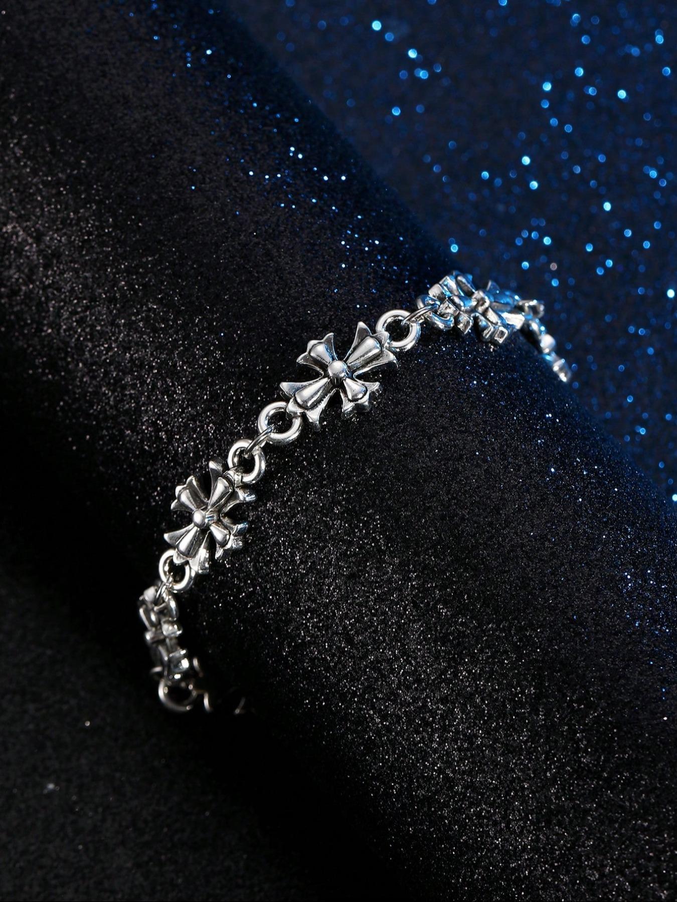 Punk Style Cross Vintage Men's Bracelet, High-Quality Fashionable Jewelry Fashion Accessory for Daily Wear, Perfect Birthday & Engagement Gift, Flower Design Bracelet