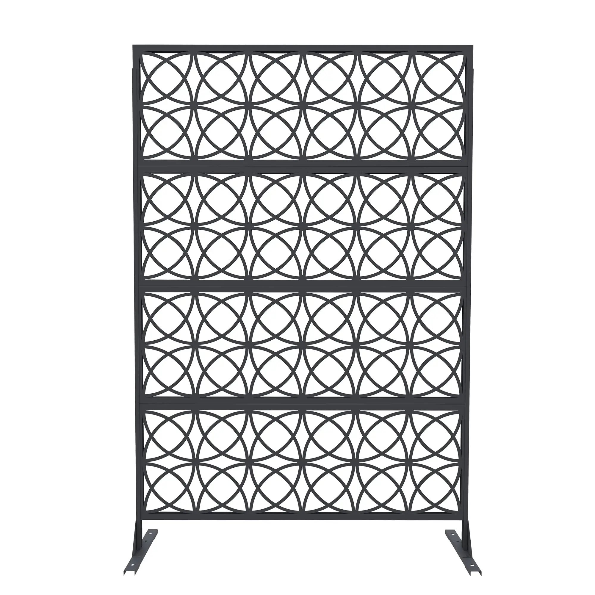Modern Decorative Privacy Fence Panel – Freestanding Rustproof Heavy Duty Metal Screen for Yard, Patio, Balcony, Garden – Scrollwork Design, Easy Snap Installation, Weatherproof Black Steel