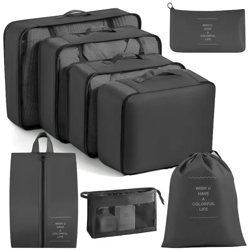 8-Piece Packing Cubes, Solid Waterproof Suitcase Organizers, Large-Capacity Luggage Essentials for Travel & Business Trips, Collapsible Fashion Accessory Sets