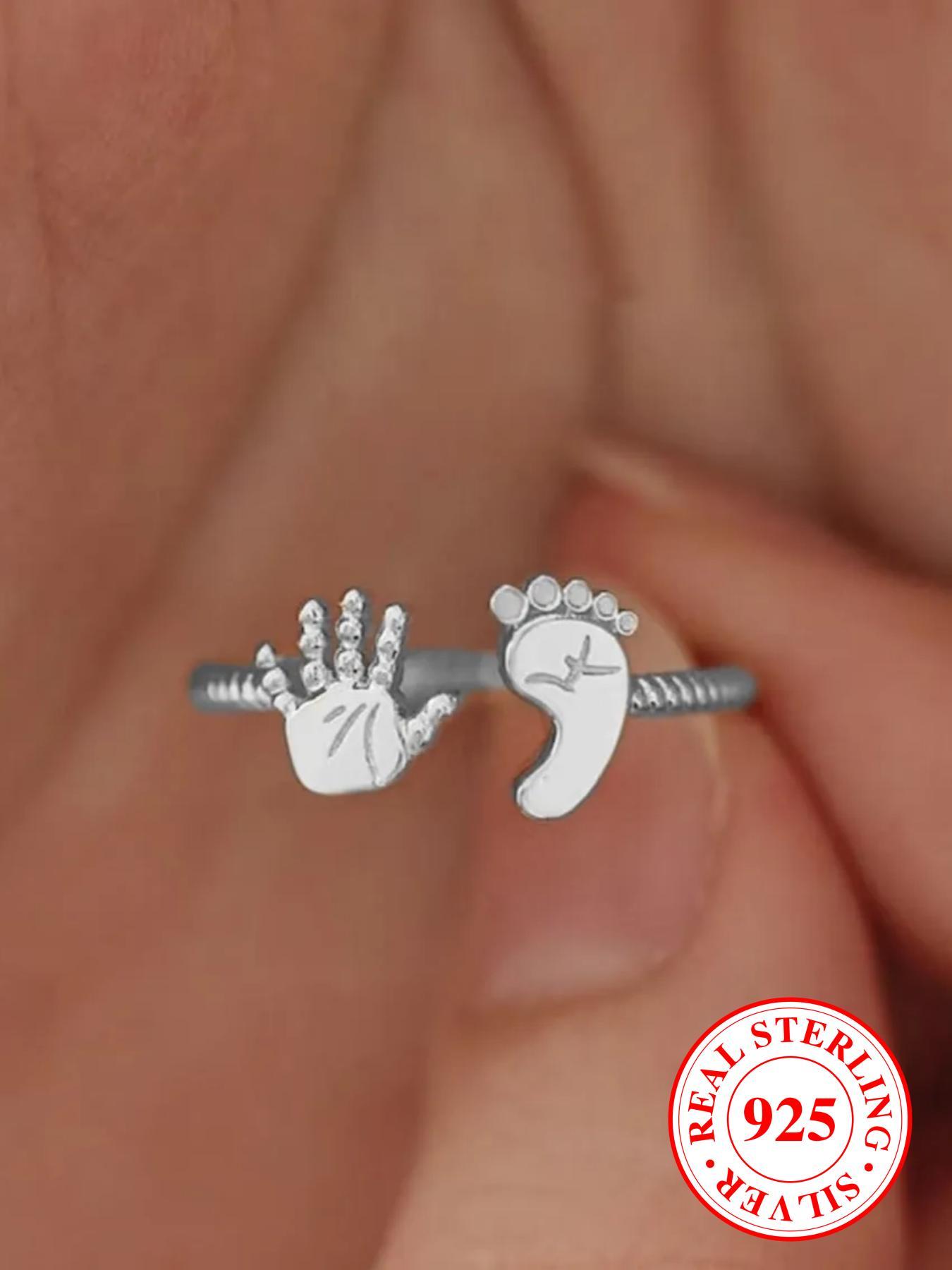 925 Sterling Silver Cute Hand & Foot Design Cuff Ring, Adjustable Open Ring, Fashion Rings, Fashion Jewelry Accessories for Women & Girls