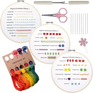 Beginners Embroidery Practice kit 3 Sets to Learn 30 Different Stitches for Craft Lover Hand  with Embroidery Fabric with Skill Techniques