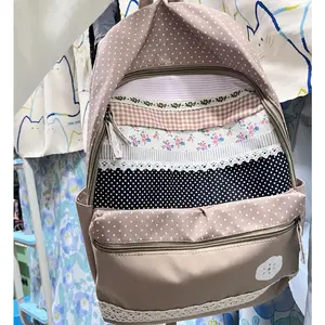 Japanese Vintage Y2k Aesthetic Backpack Sweet Cute Flower Print Schoolbags Women Patchwork Striped Plaid Backpacks for Students