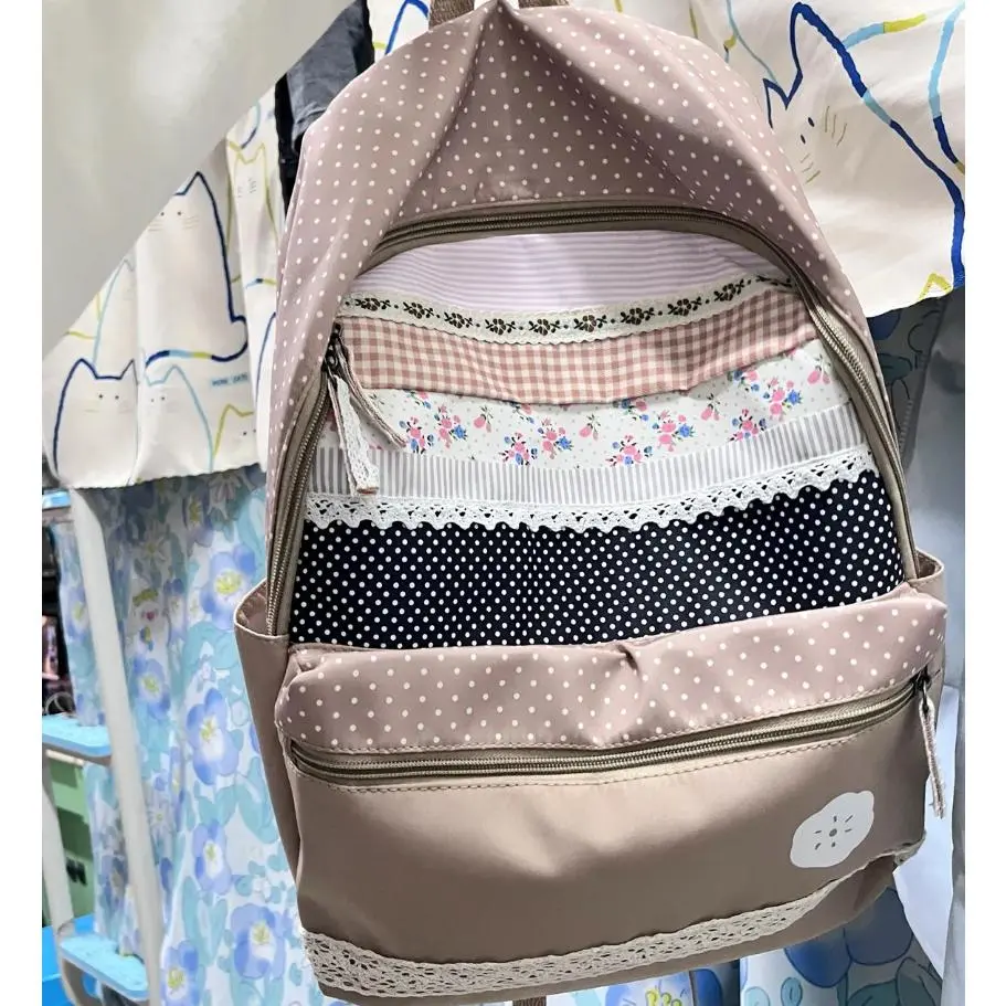 Japanese Vintage Y2k Aesthetic Backpack Sweet Cute Flower Print Schoolbags Women Patchwork Striped Plaid Backpacks for Students