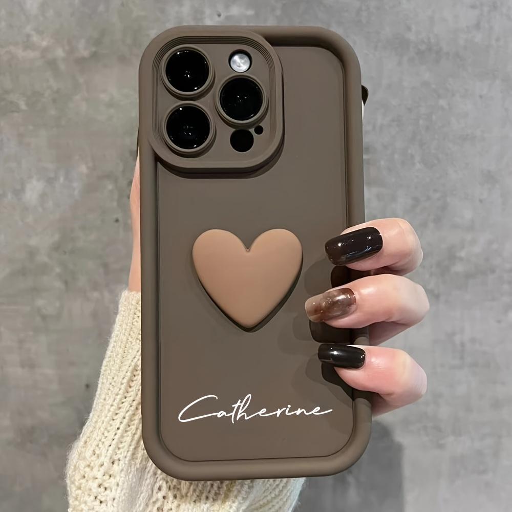 Personalized Custom Big Letters Customized Name Minimalist Anti Fall Phone Case Compatible With iPhone 17 E Air Pro ProMax iPhone16 15 14 Plus 13 12 Mini 11 X XS XR Luxury Acrylic 3D Love Heart Soft Pattern DIY Shockproof Gift