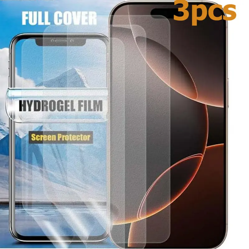 3-piece hydrogel film suitable for iPhone 17 Pro Max and all models, anti-fingerprint hydrogel film suitable for iPhone 17 Pro Max 6.9inch flexible screen protector made of TPU material, supports fingerprint unlocking, anti-glare and anti-reflective, not
