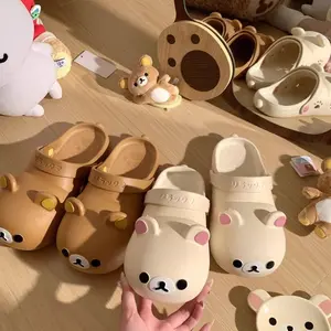 Cartoon Rilakkuma Clogs for Women, Summer Outdoor Beach Shoes, Cute Cartoon Parent-Child Bear Slippers-summer sandals, casual sandals, comfortable sandals, EVA sandals, summer clogs, beach sandals, lightweight sandals, non-slip sandals, perforated sandals