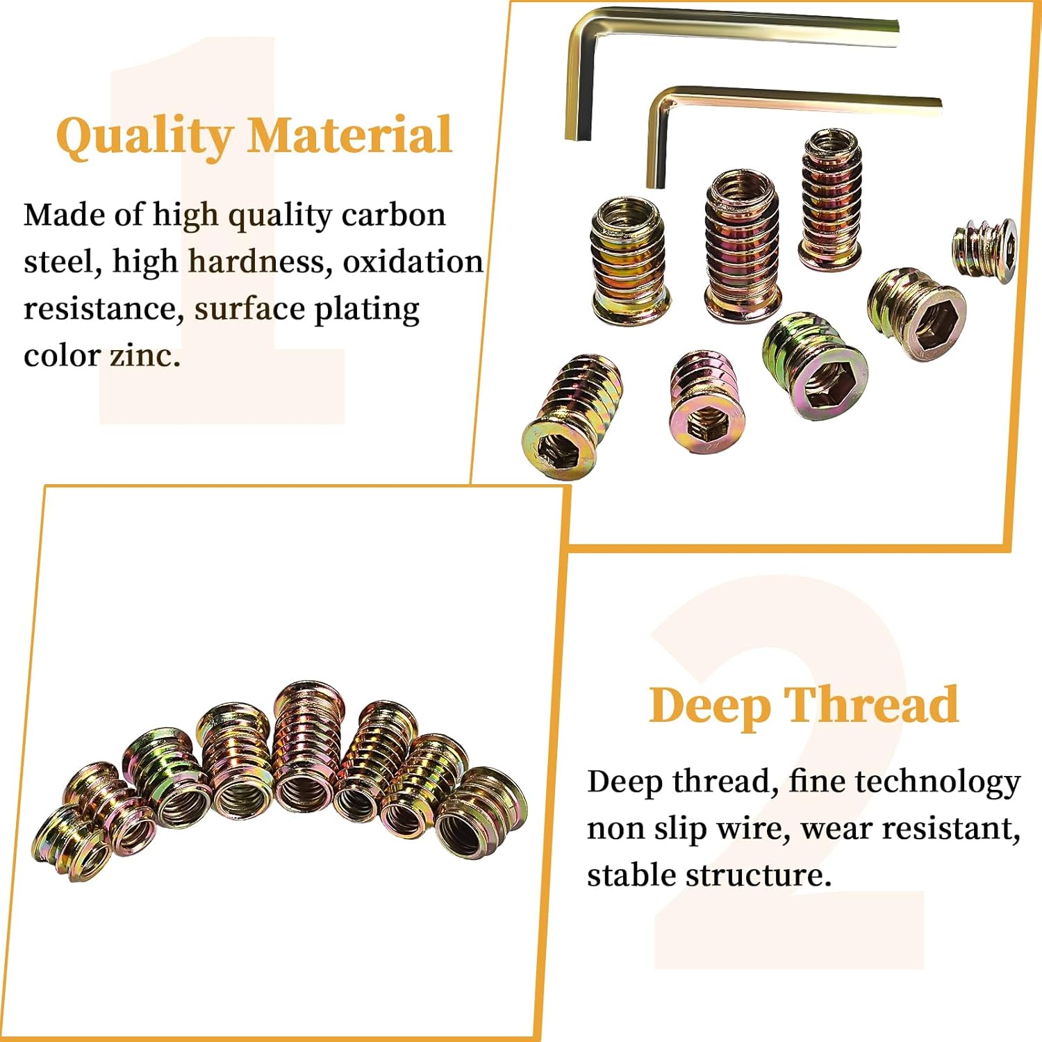 162 count Threaded Inserts for , 1/4"-20, 5/16"-18  Threaded Insert Nut Inserts, Carbon Steel Nutsert Furniture Screw-in Nut with Hex Wrench