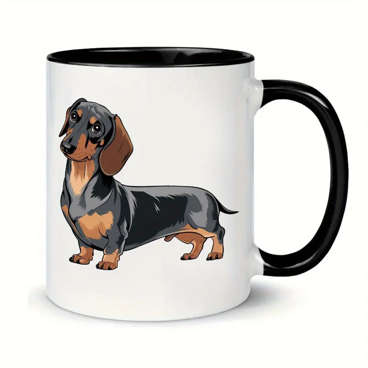 Dachshund Lover's Delight: 11oz Insulated Ceramic Coffee Mug with Black Handle- Ideal for Hot& Cold Beverages, Hand or Machine Washable, Reusable- Perfect All-Season Gift for Family& Friends