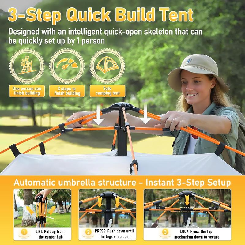 3-4 Person Instant Pop Up Tent - Waterproof Mesh Window 3s Setup for Camping Hiking Backpacking