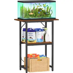 10-20 Gallon Fish Tank Stand, 2-Tier Aquarium Storage Shelves, Heavy Duty Terrarium Stand for Home Office, 24" L x 11.81" W x 30.71" H, Rustic Brown