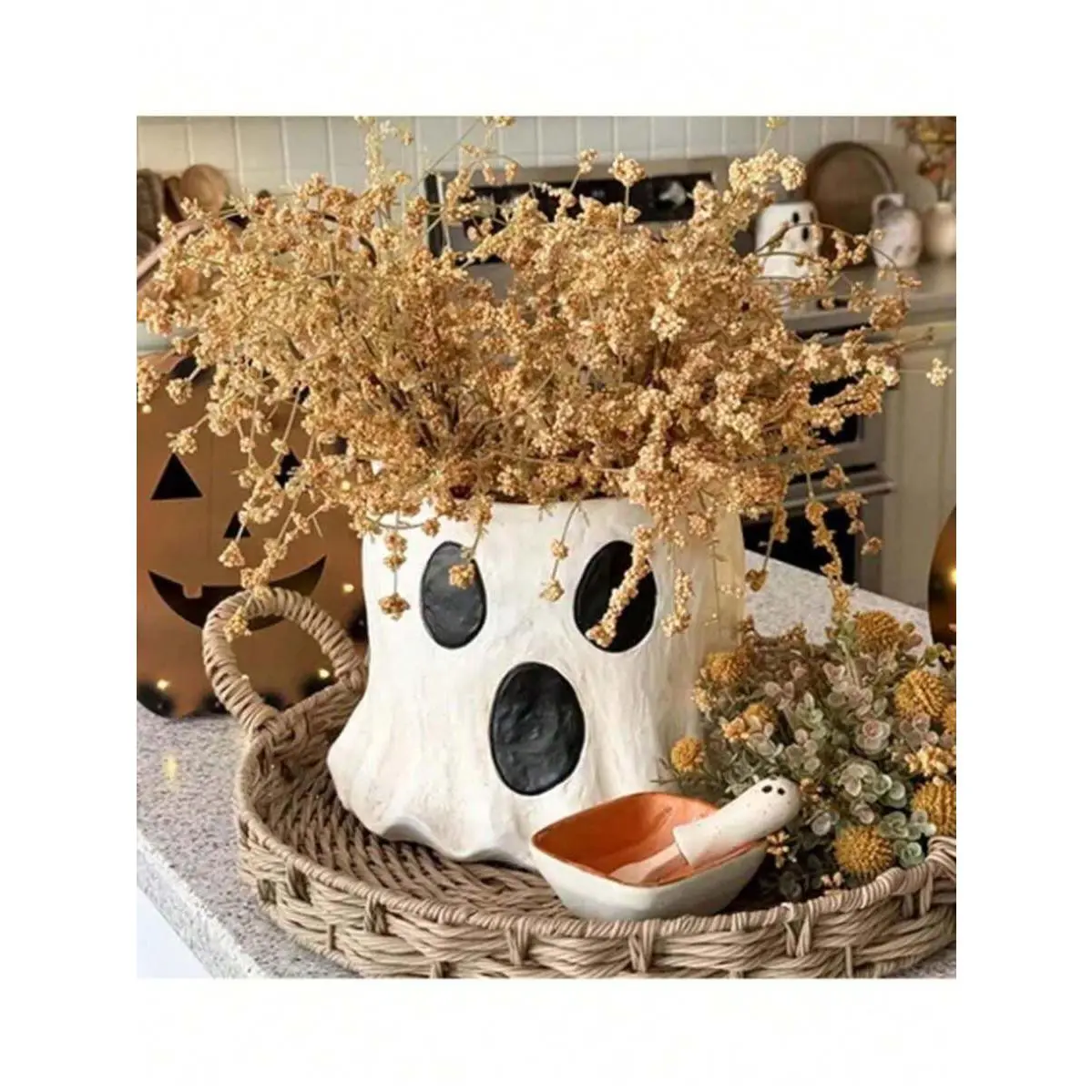 Vintage Textured Ghost Vase, Halloween Decor Ghost Shaped Dried Flower Pot, Multi-Occasion Table Centerpiece Decor For Holiday Party Housewarming Gift, Unique Spooky Ghost Planter For Living Room Kitchen Countertop