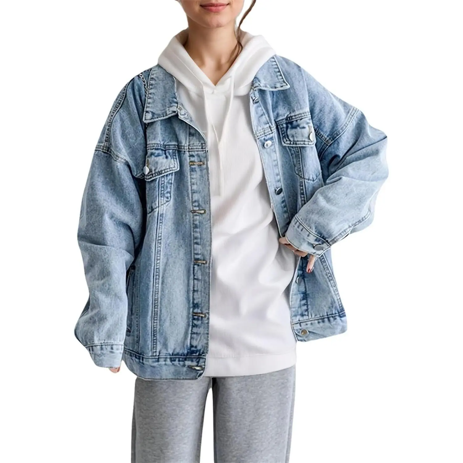 Oversized Denim Jacket Women Boyfriend Jean Jacket Trendy Loose Shacket Spring Trucker CoatsGift