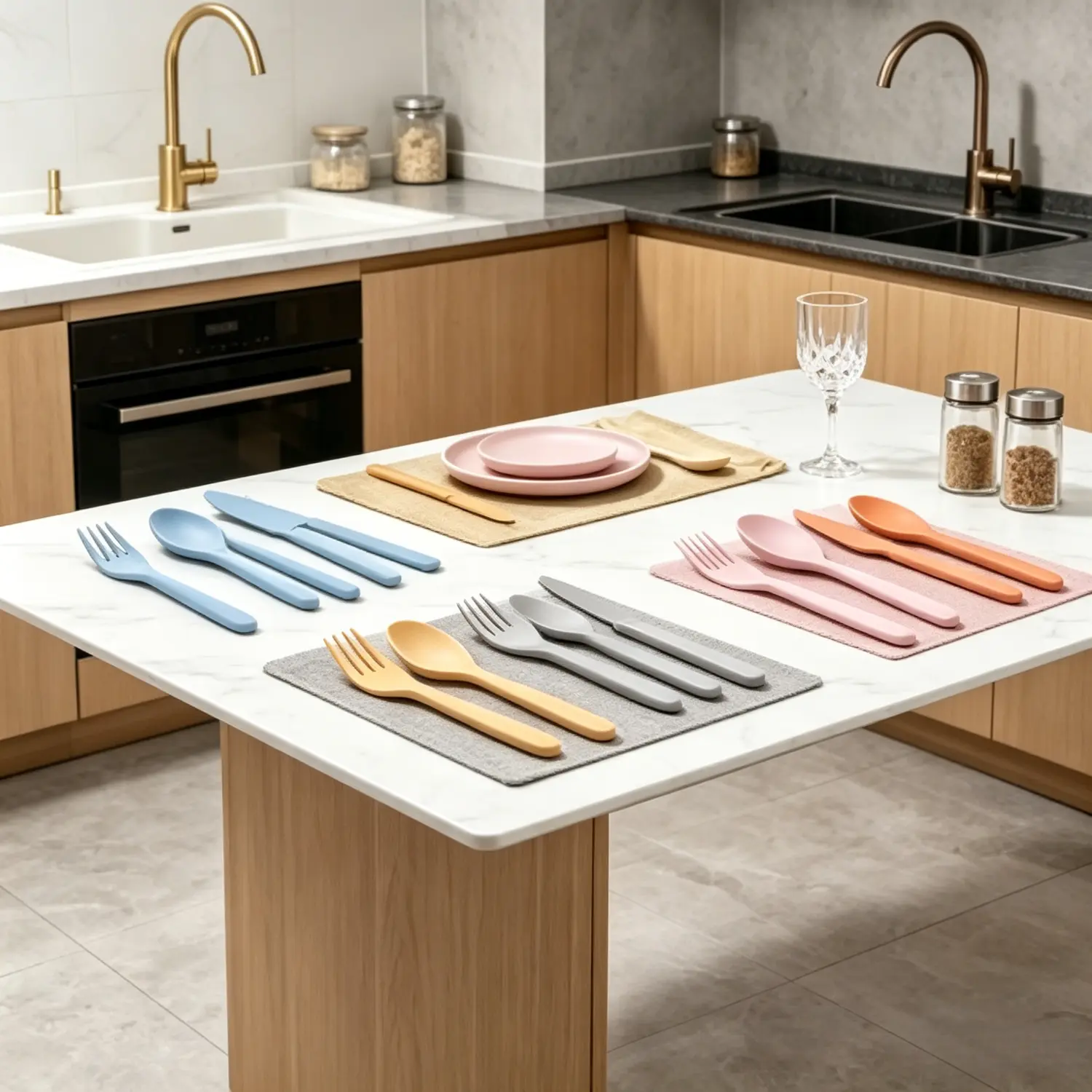 SICANDAENHK 24-Piece Eco-Friendly Biodegradable Wheat Straw Cutlery Kit - Assorted Pastels, Durable, Drop-Resistant, Comfortable Reusable Utensils (Spoon, Fork Included) for Casual Camping, Home Dining Disposable Tableware, Durable Cutlery, Utensils Inclu