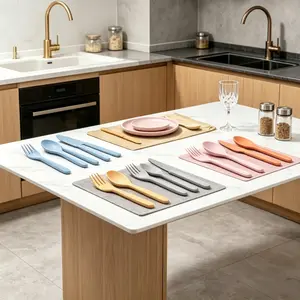 SICANDAENHK Biodegradable Wheat Straw Flatware Kit, Assorted Pastel Color Utensils, Durable Disposable Alternative Cutlery for Travel & Home Dining