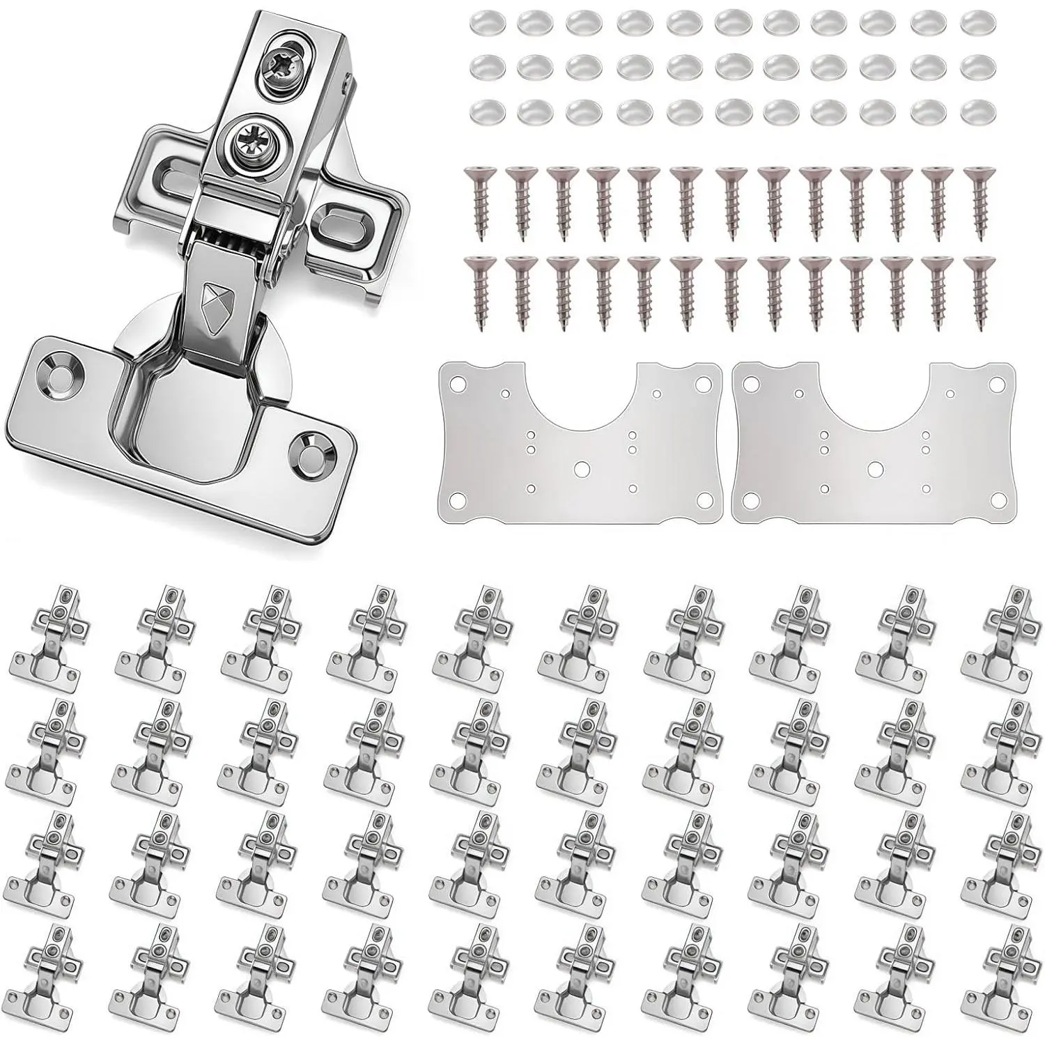 1/2 Inch Overlay Cabinet, Face Frame Concealed 105Deg Self Closing Hinges, Stainless Soft Close Cabinet Door Hinges with Mounting Screws and Repair Plate