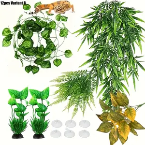 12 Pcs Lizard Gecko Chameleon Habitat Accessories, Artificial Leaf, Leopard Print, Snake Skin Decoration, Plastic Material