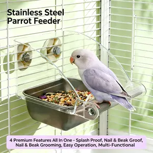 Bird Feeder for Cage,Parakeet Cage Feeder No Mess Bird Dish with Anti-Slip Stand Stainless Steel Parrot Bowl for Small Budgies Finches Canaries Cockatiels Lovebirds