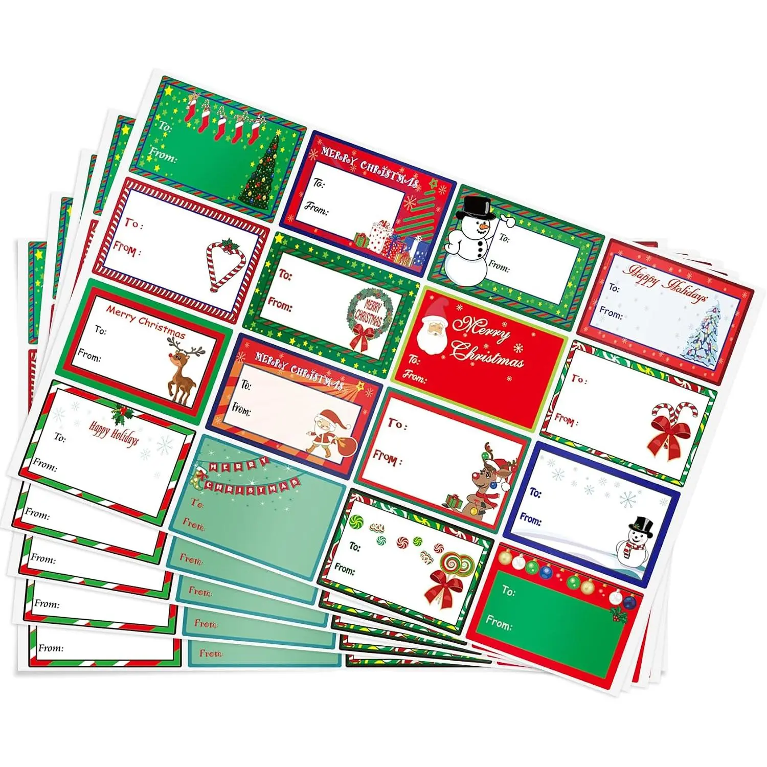 160 count Christmas Tags Labels, 16 Design Self Adhesive  Stickers Name Tags with Santa Snowmen Xmas Tree Reindeer Bells Holiday Decorative Tags for Christmas Presents