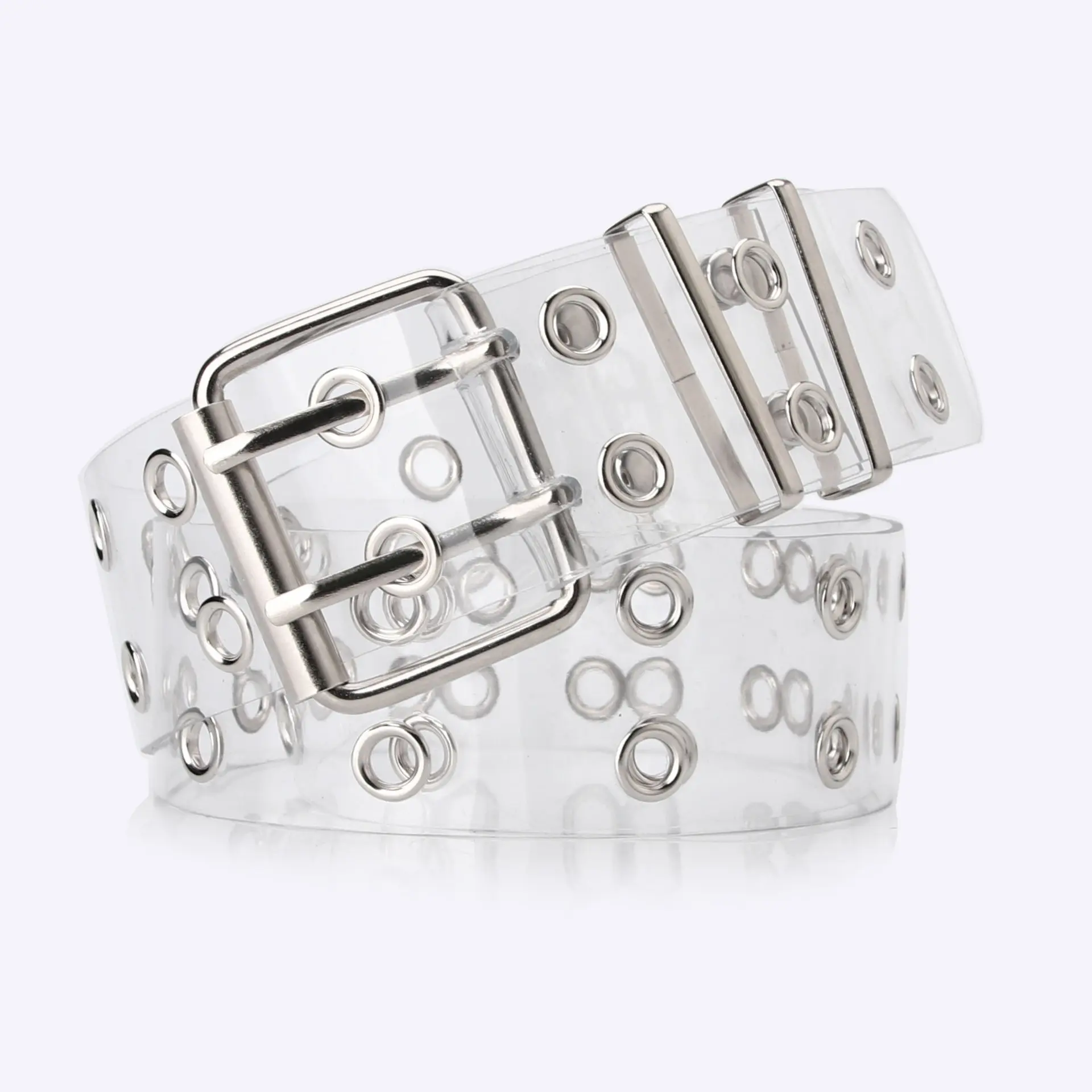 Unisex Plastic PVC Transparent Belt with Double-Row Metal Eyelets, Fashionable Decorative Accessory for Jeans Pairing