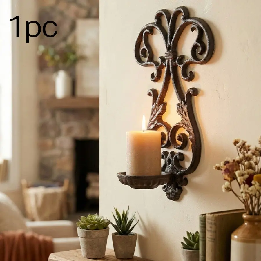 Vintage Cast Iron Abstract Hollow Wall-Mounted Candle Holder, Bar Coffee Shop Decor, Garden Home Hanging Ornament, Single Piece