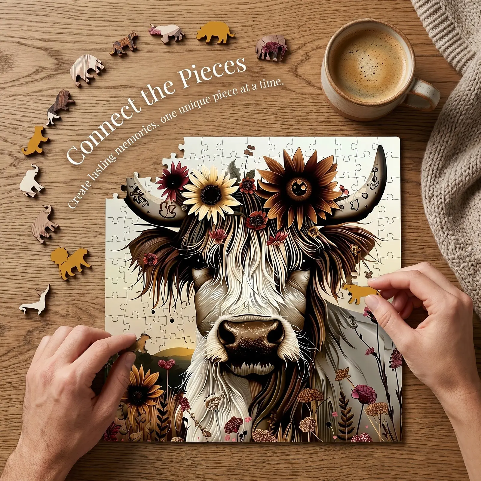 Sunflower Highland Cow Pattern Puzzle, 500pcs/set Colorful Animal Puzzle, Creative Jigsaw Puzzle for Adults & Teens, Puzzle Game