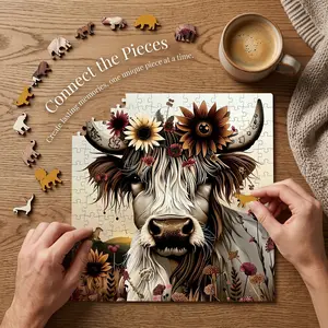 Sunflower Highland Cow Pattern Puzzle, 500pcs/set Colorful Animal Puzzle, Creative Jigsaw Puzzle for Adults & Teens, Puzzle Game