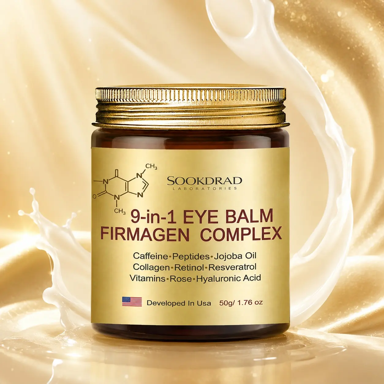 9-in-1 Eye Balm Firmagen Complex, Caffeine, Peptides, Jojoba Oil, Collagen, Retinol, Resveratrol, Vitamins, Rose, Hyaluronic Acid, Firming, Eye Area, Skincare, Moisturizing Eye Balm, 50g/1.76 oz