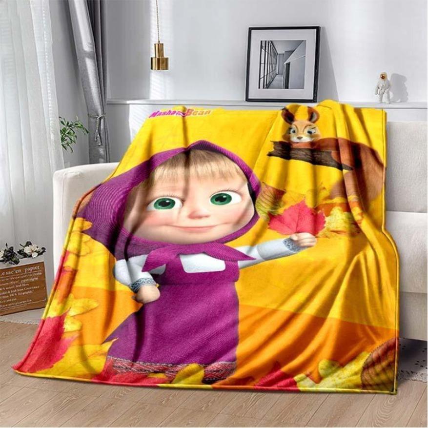 Masha And Bear Blanket Cute Cartoon Print Soft Flannel Plush Kids Throw For Bedroom Nursery Decor Gift