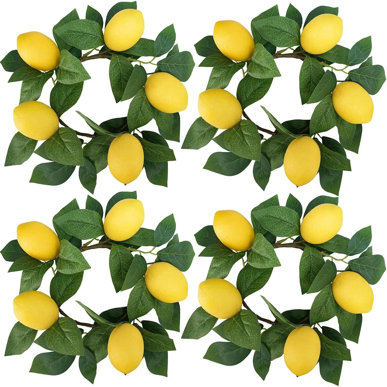 4 Pcs Artificial Lemon Candle Rings Greenery Wreath with Yellow Lemons 11 Inch Mini Faux Lemon Fruit Wreaths for Farmhouse Summer Home Wedding Holiday Party Kitchen Window Table Centerpiecefidget toys