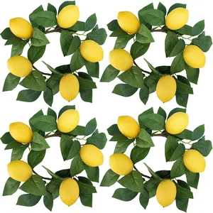 4 Pcs Artificial Lemon Candle Rings Greenery Wreath with Yellow Lemons 11 Inch Mini Faux Lemon Fruit Wreaths for Farmhouse Summer Home Wedding Holiday Party Kitchen Window Table Centerpiecefidget toys