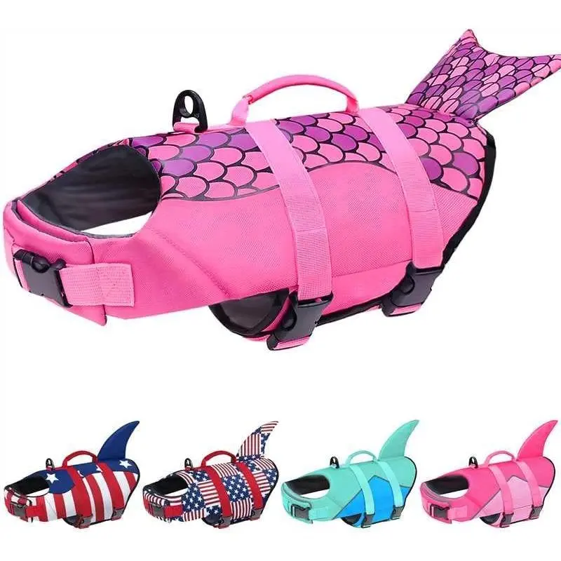 Dog Life Jacket, Ripstop Dog Life Vest with High Buoyancy for Swimming Boating, High Visibility Shark Puupy Lifesaver for Small Medium Large Dogs (Pink # 1, Medium)