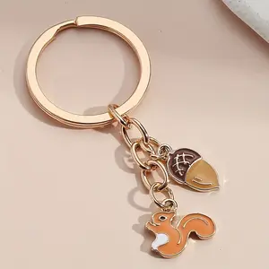 Cute Squirrel Pinecone Keychain Animal Keyring